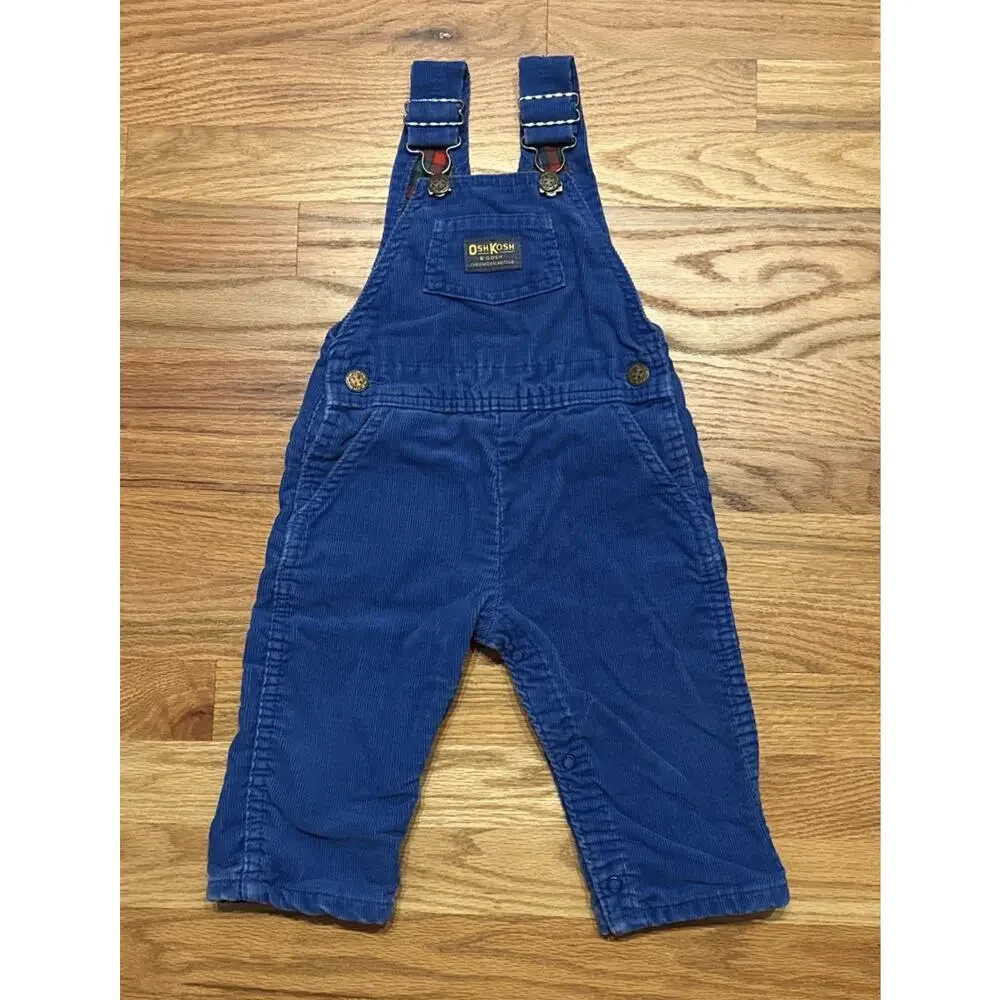VTG 80’s OshKosh B'gosh Blue Corduroy Flannel Lined Overalls Size 24 Months 2T